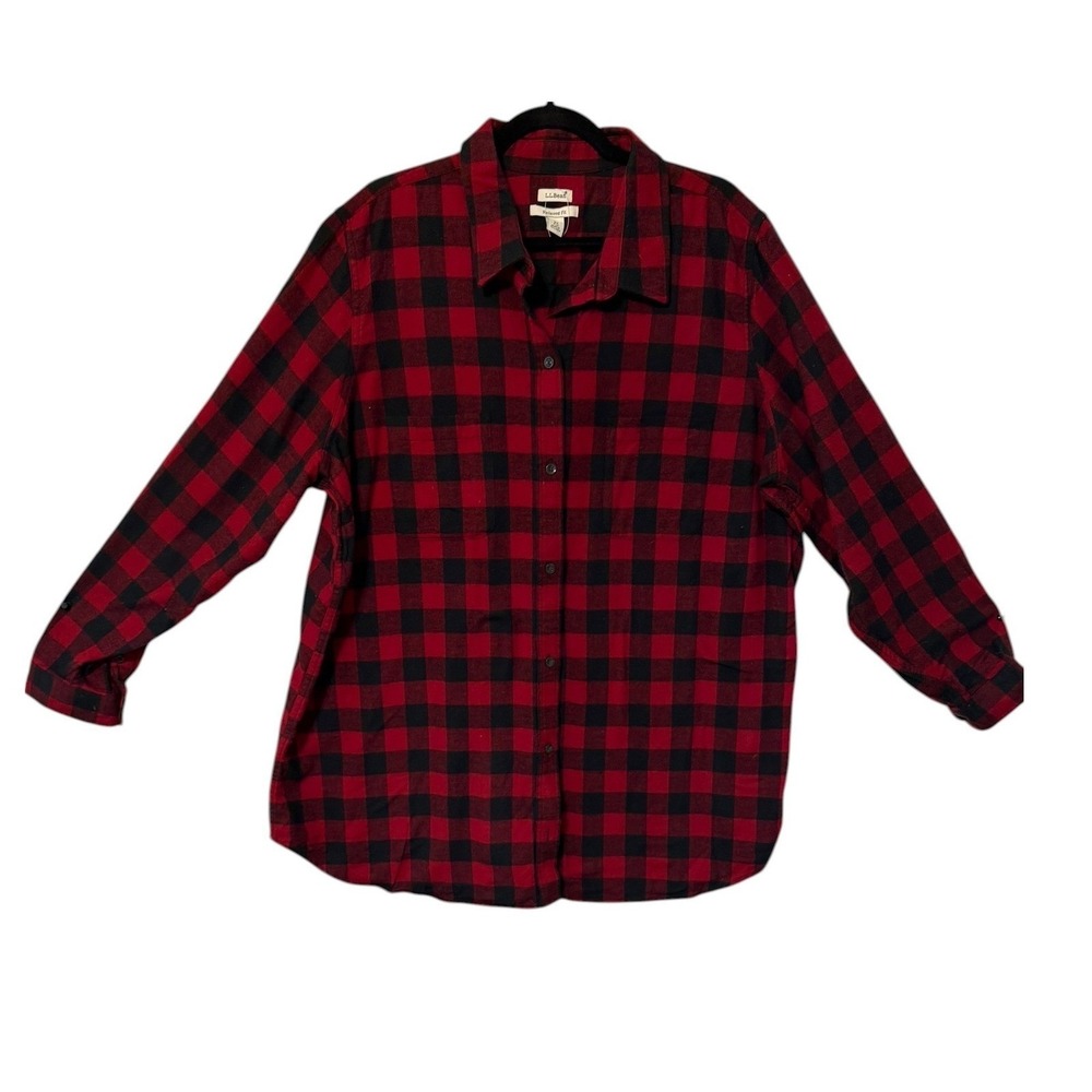 L.L. Bean Flannel Shirt Women 3X‎ Red Black Buffalo Plaid Relaxed Fit Lumberjack - Picture 2 of 13